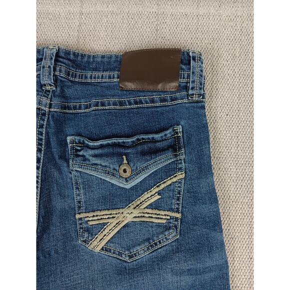 T.K. Axel Slim Boot Jeans Mens 34X31 Blue Embroidered Flaps Western Thick Stitch - Picture 10 of 15